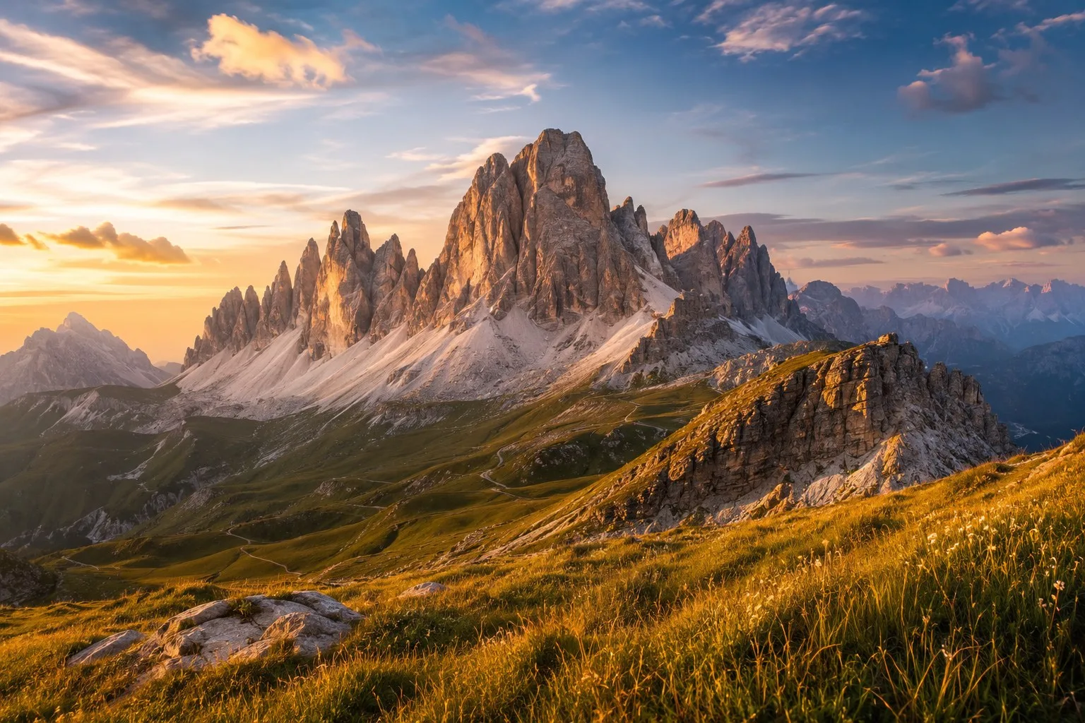 Le Dolomiti al tramonto, vigneti Bollini